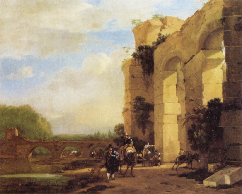 Italian Landscape with the Ruins of a Roman Bridge and Aqueduct, Jan Asselijn